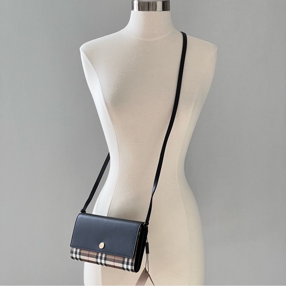 Burberry Check Leather Crossbody Bag in Black - Picture 13 of 13